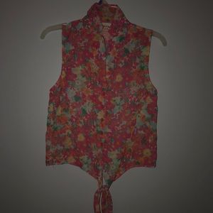 floral blouse button down tank top & tie up bottom